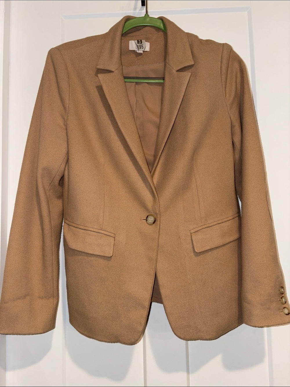 LOFT Tan Single-Button Tailored Blazer with elbow patches